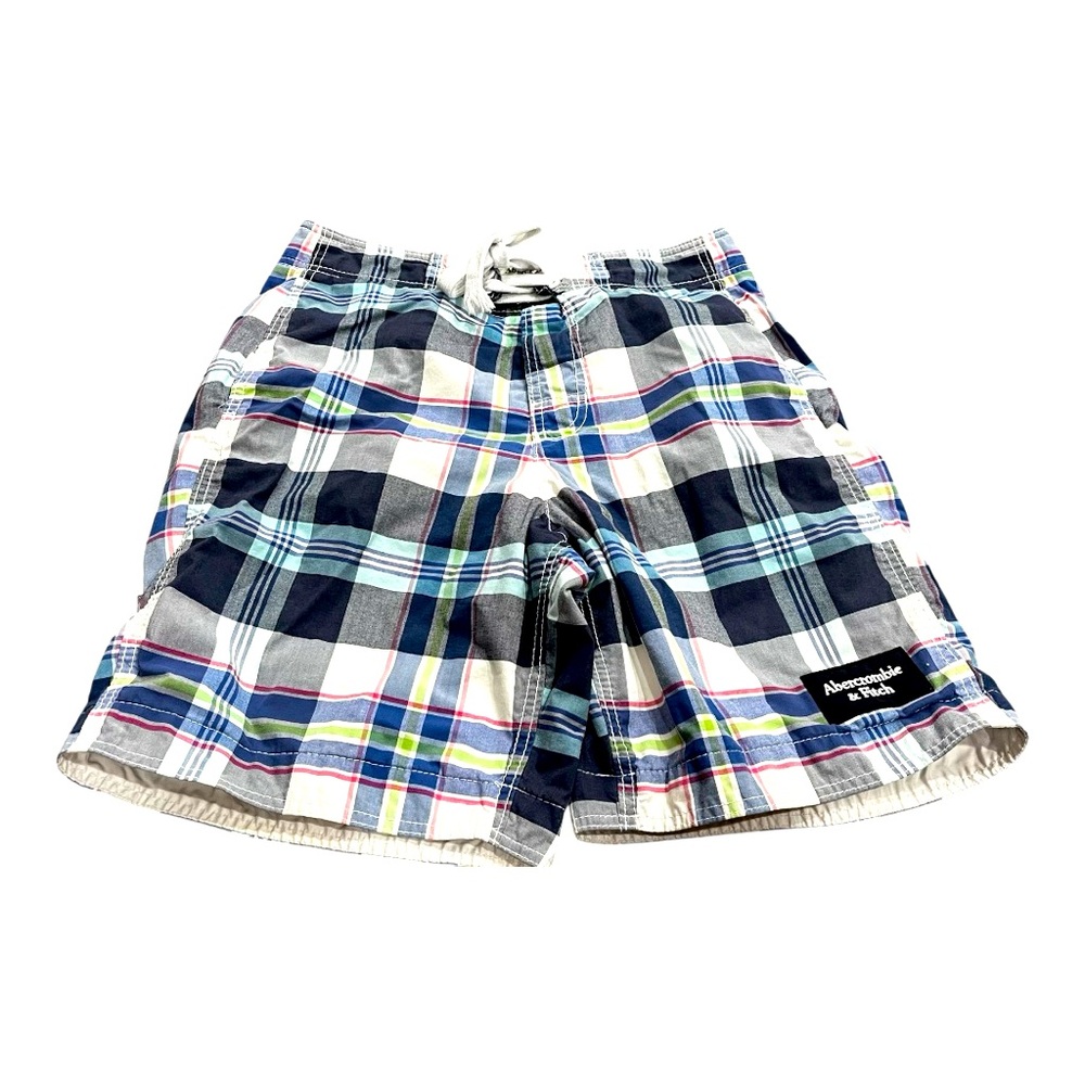 Abercrombie & Fitch Swimming Trunks Net Lined Shorts Blue Plaid Men Size Medium